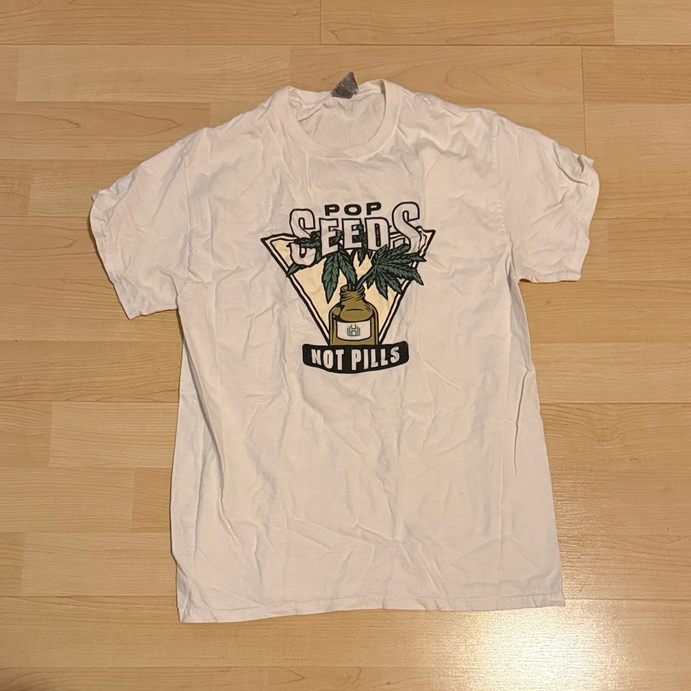 Gildan White Crewneck Tee with Green and Yellow Front Print